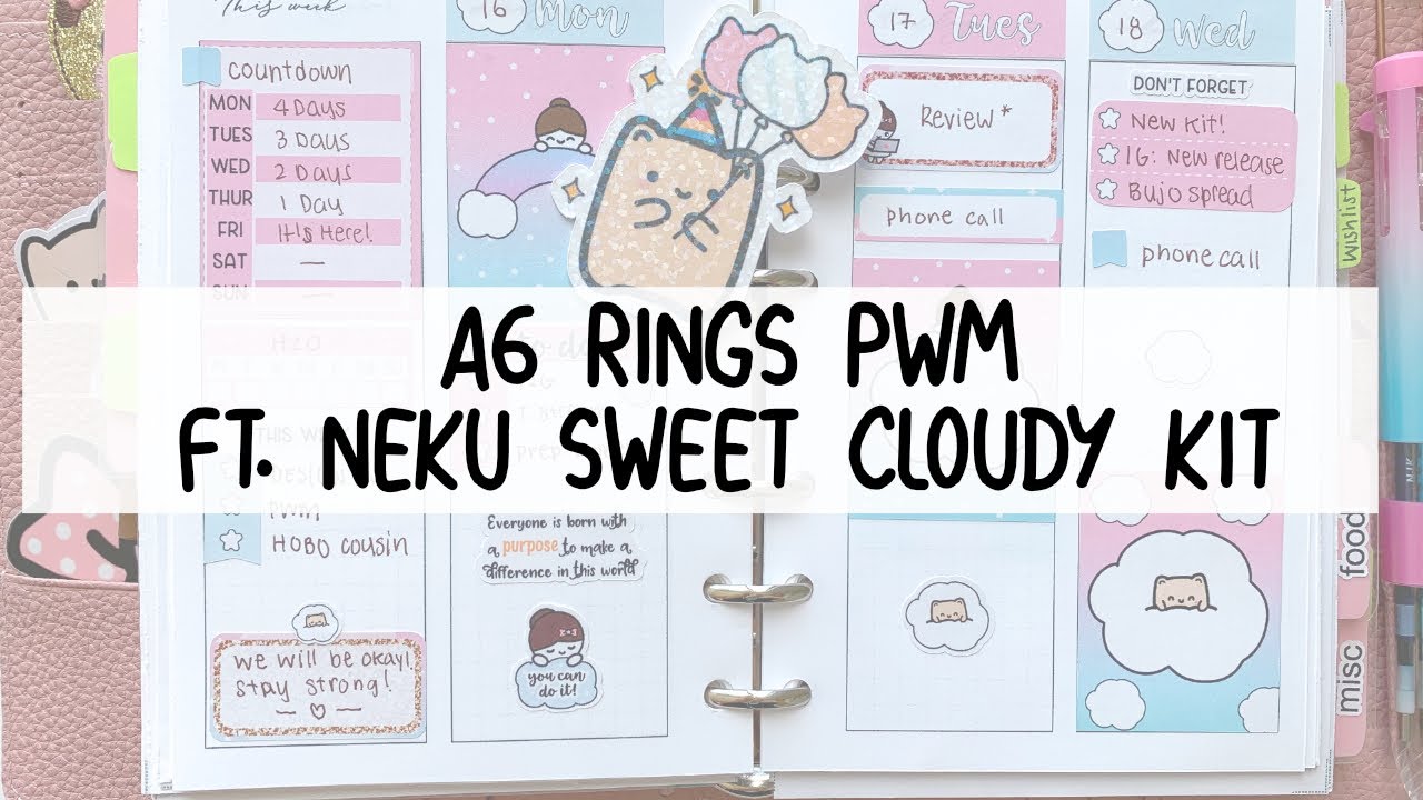 A6 Rings Plan With Me | FT. Neku Sweet Cloudy Planner Sticker Weekly Mini Kit
