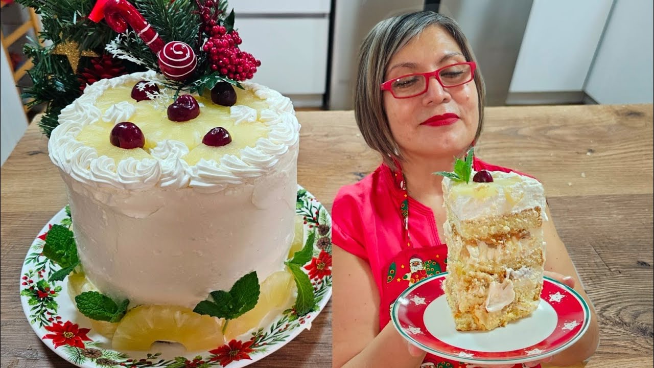 Torta de Pi&ntilde;a Crema Manjar- Bizcocho rapido- Torta antigua/ SilvanaCocina