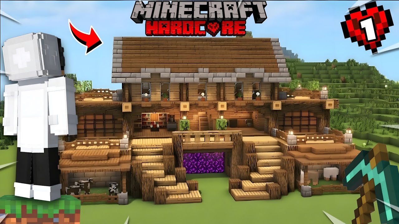 Minecraft Hardcore Survival EP 1 🖤 | First Day, First House & Extreme Survival Begins!