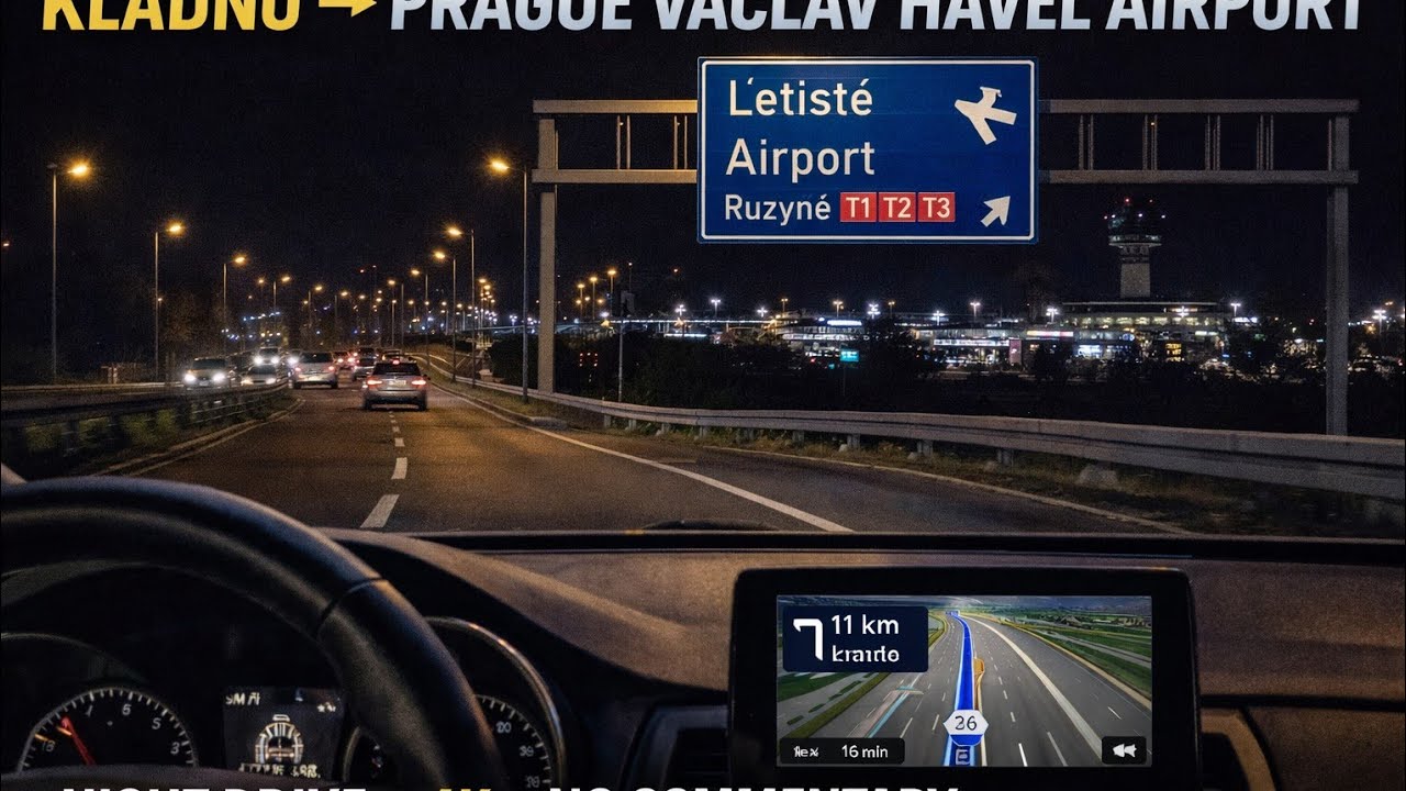 🚗 Kladno → Prague Václav Havel Airport | Night Drive | 4K | No Commentary