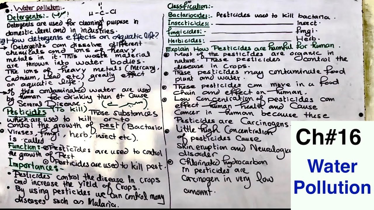 L-10. Water Pollution | detergents & pesticides | 2nd Year Chemistry | Chapter 16