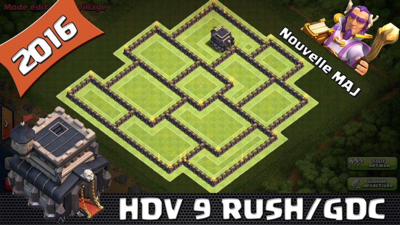 Clash Of Clans, Village HDV 9, RUSH / GDC ! Efficace ! New Maj 2016, SpeedBuilding. Anti 3 étoiles