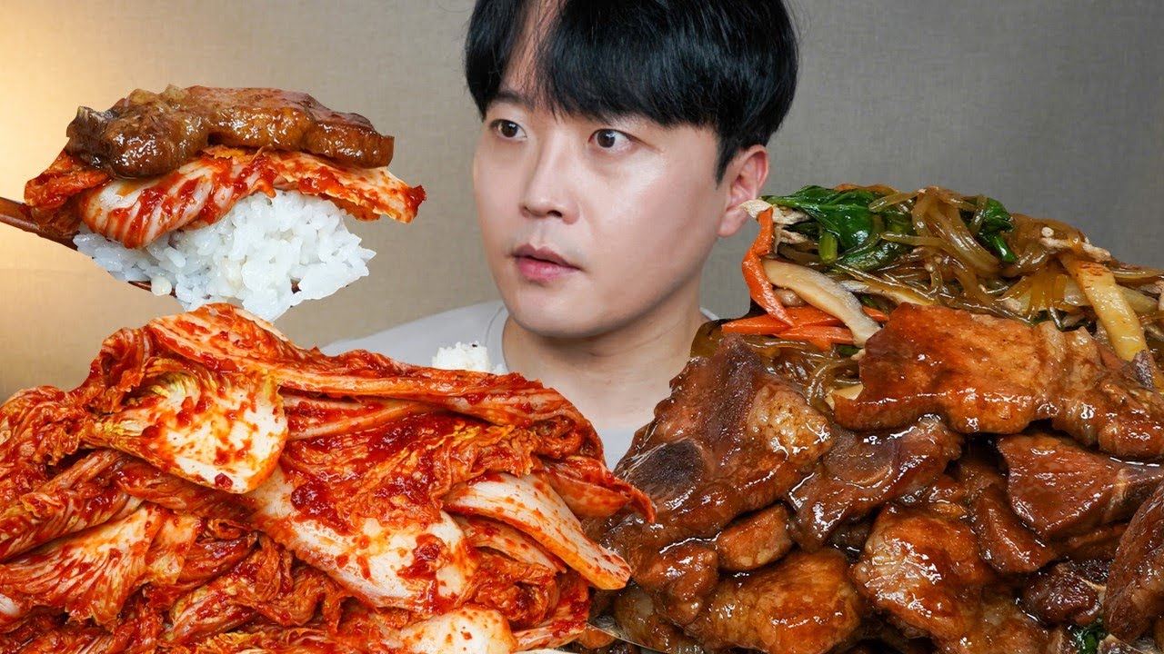 끝내주는 꿀조합 갓담근 김치 돼지갈비 잡채 요리 먹방 SPICY KIMCHI & PORK RIBS & JAPCHAE ASMR MUKBANG REAL SOUND EATING SHOW