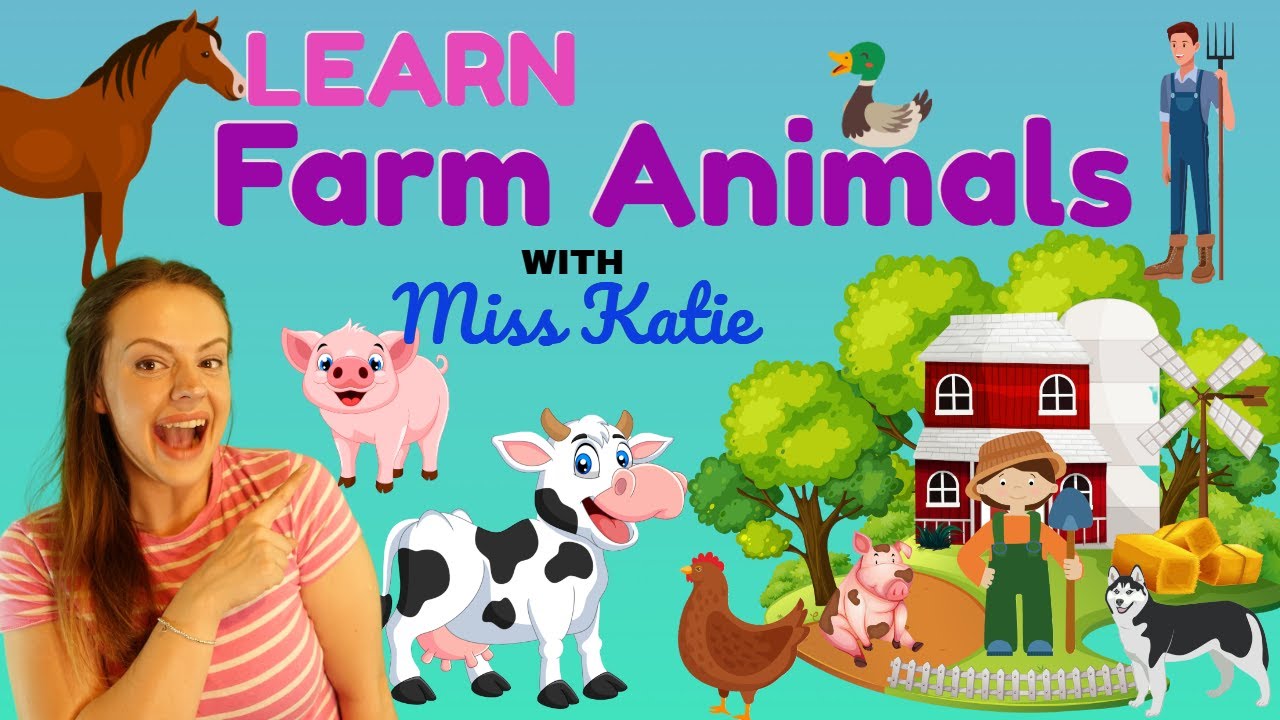 Learn Farm Animals with Miss Katie | Animal Sounds, Old MacDonald Had A Farm + More | Toddler Videos