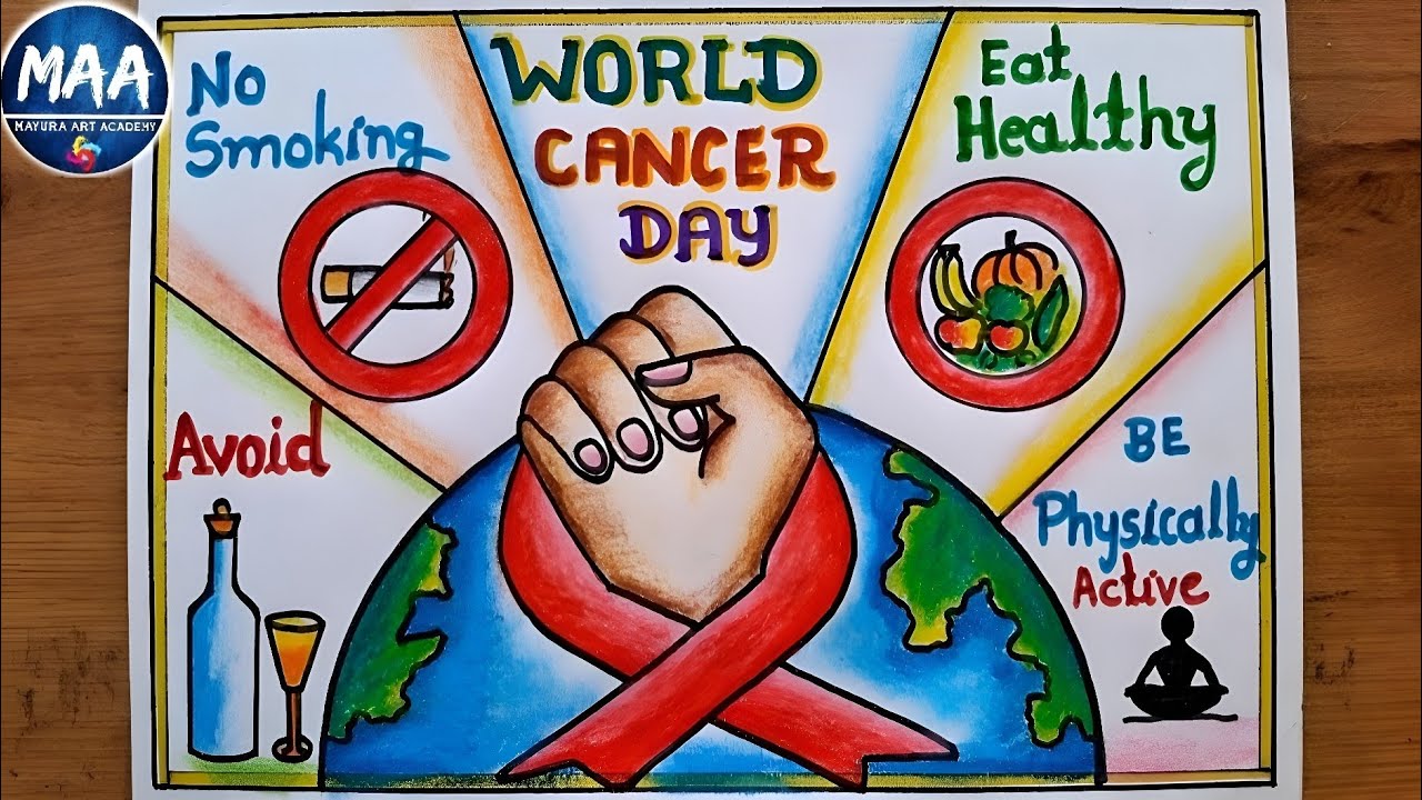 World Cancer Day Drawing | World Cancer Day Poster Drawing | Cancer Day Drawing Easy | Eat healthy 