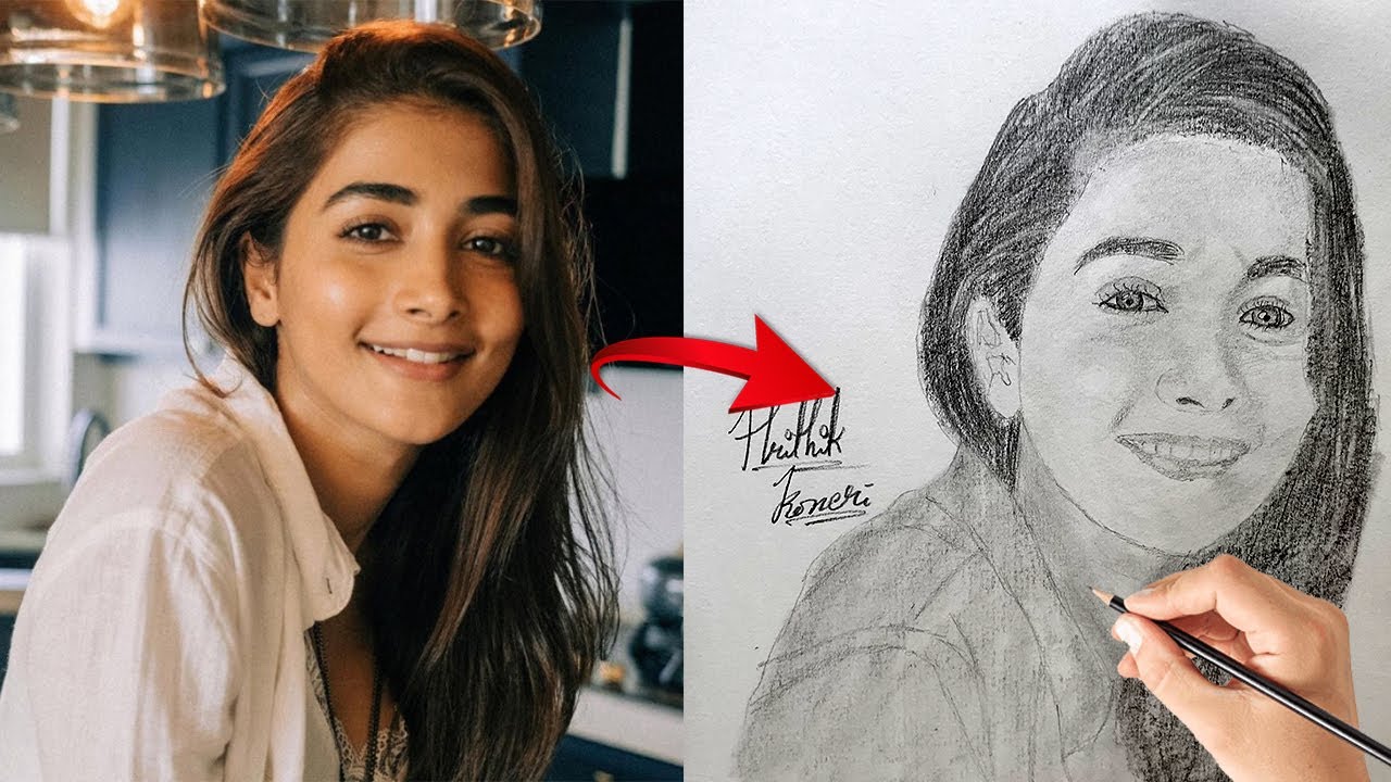 How To Draw Pooja Hegde - Drawing of Pooja Hegde | Drawing for beginners | Arts Man