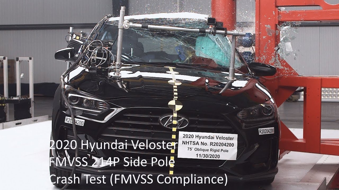 2018-2022 Hyundai Veloster FMVSS 214P Side Pole Crash Test (FMVSS Compliance)