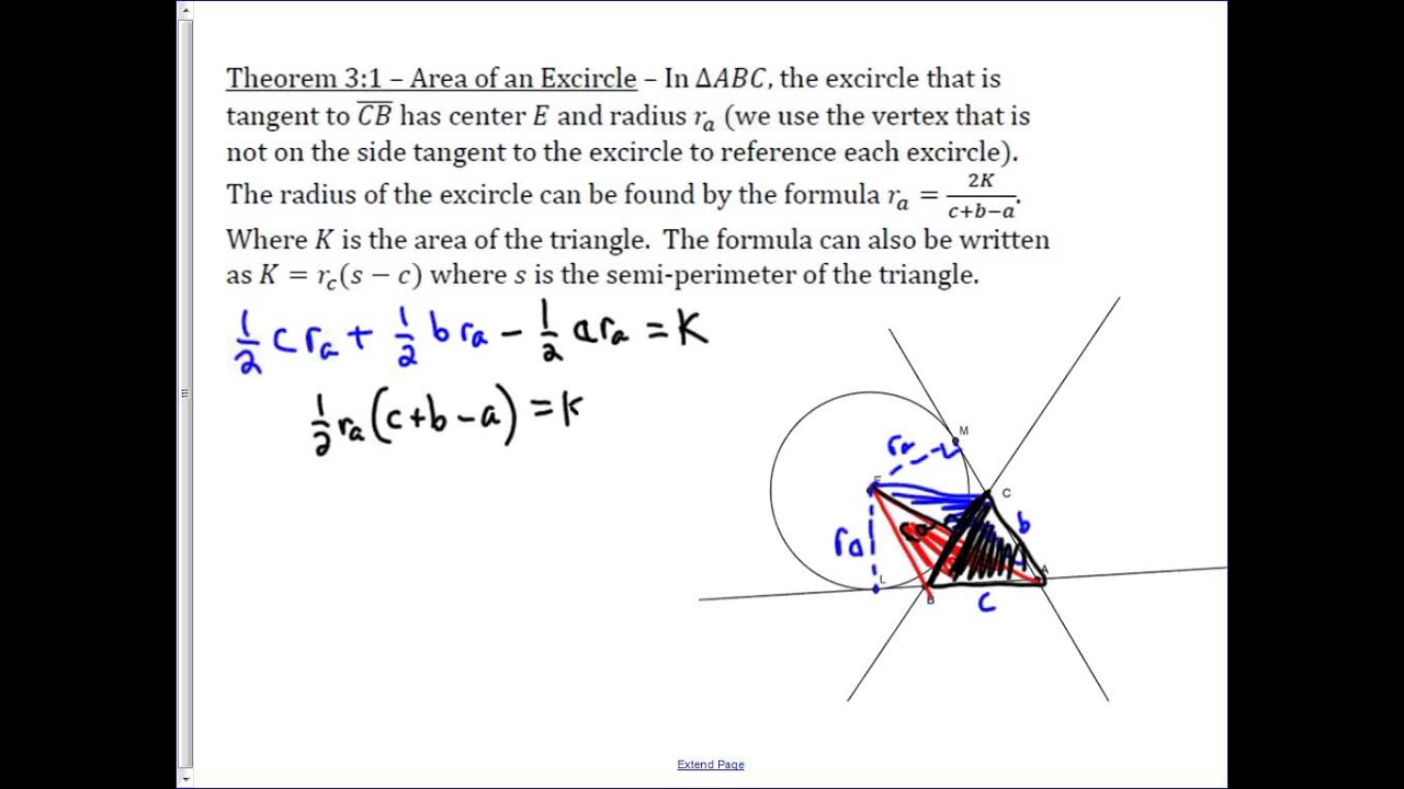 Radius of an Excircle and Area of the Triangle
