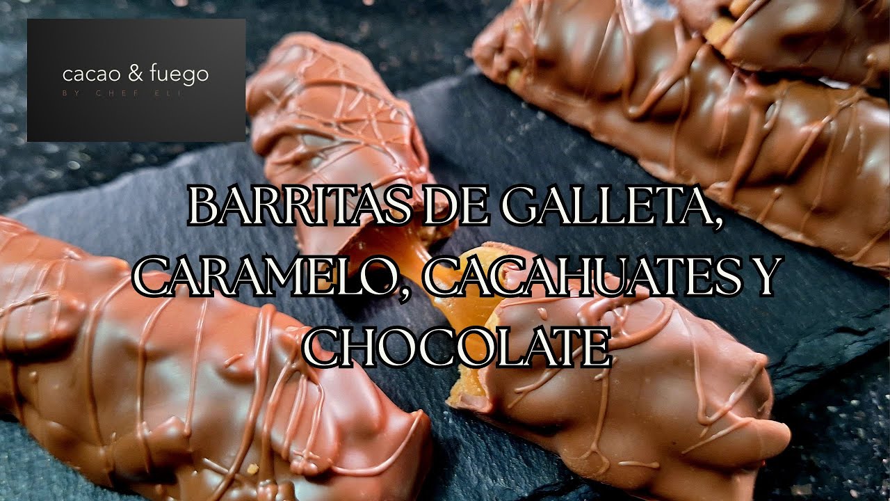 BARRITAS DE GALLETA CON CARAMELO, CACAHUATES Y CHOCOLATE