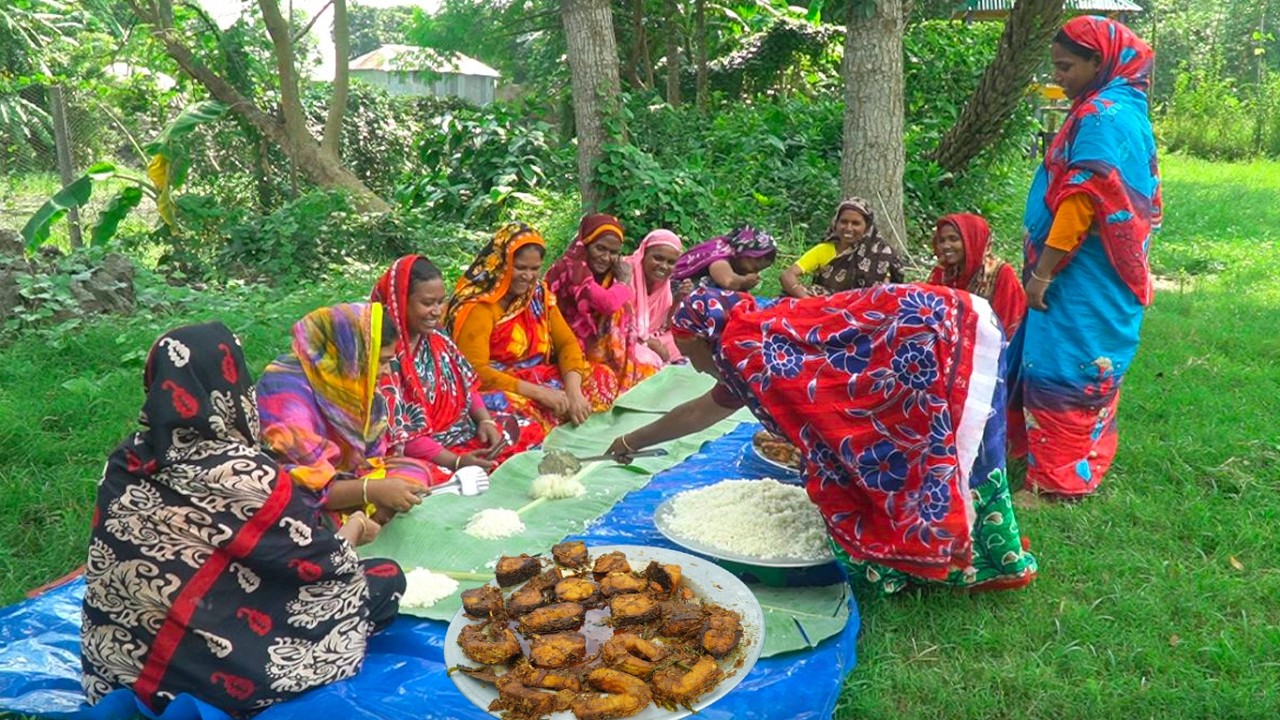 Women First Time Cooking for Ourselves - Catla Fish Cooking in Heavy Rainy Day - Village Vlog