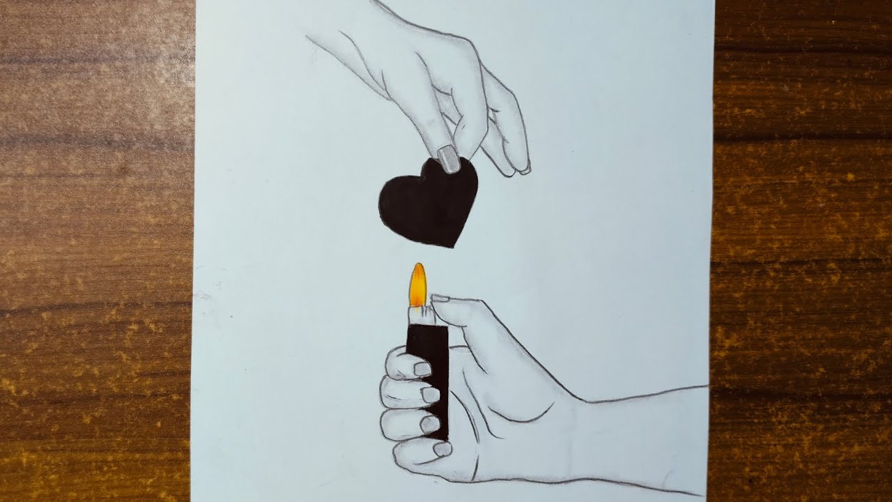 Burning ❤️‍🔥 heart with lighter drawing  || How to draw || step by step for beginners