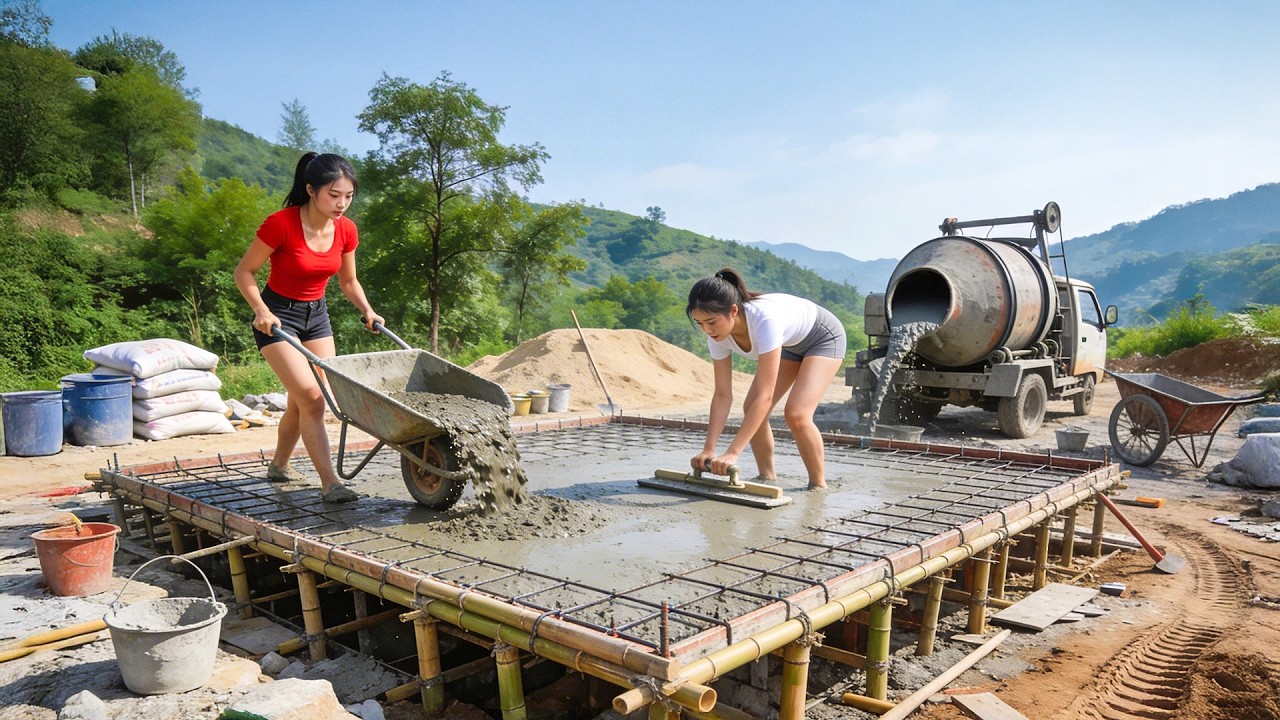 TIMELAPSE -- Build a 50m&sup2; Reinforced Concrete Floor Use an Excavator for a Dream House in the Forest