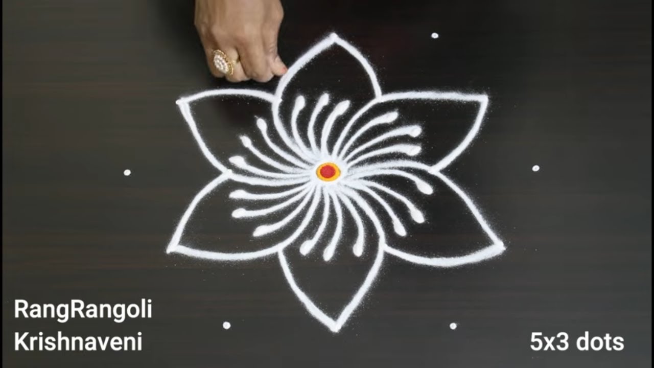 🌺Simple Daily Kolam(5x3 dots)🌺Traditional Muggulu by RangRangoli Krishnaveni