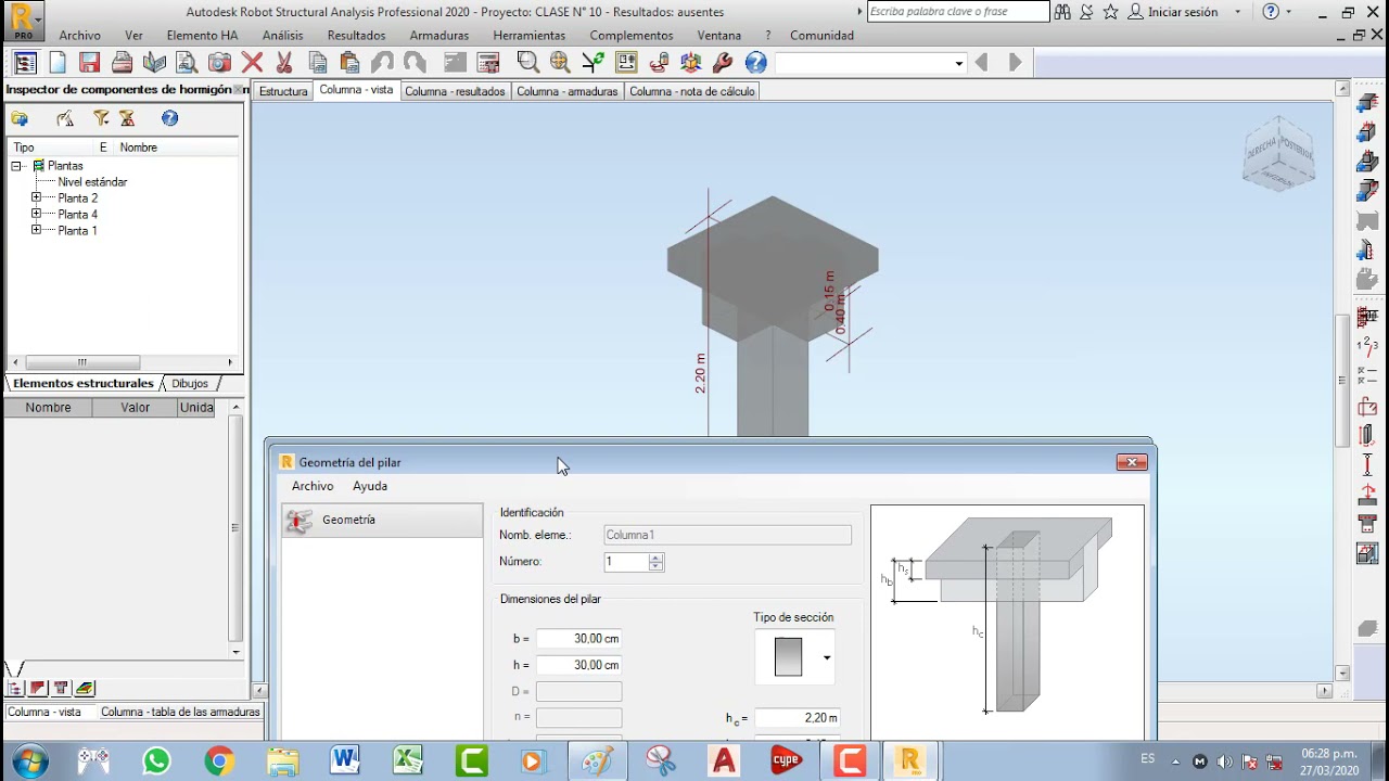 DIMENCIONAMIENTO DE COLUMNAS ESTRUCTURALES Y ANALISIS ESTRUCTURAL EN ROBOT STRUCTURAL 2020