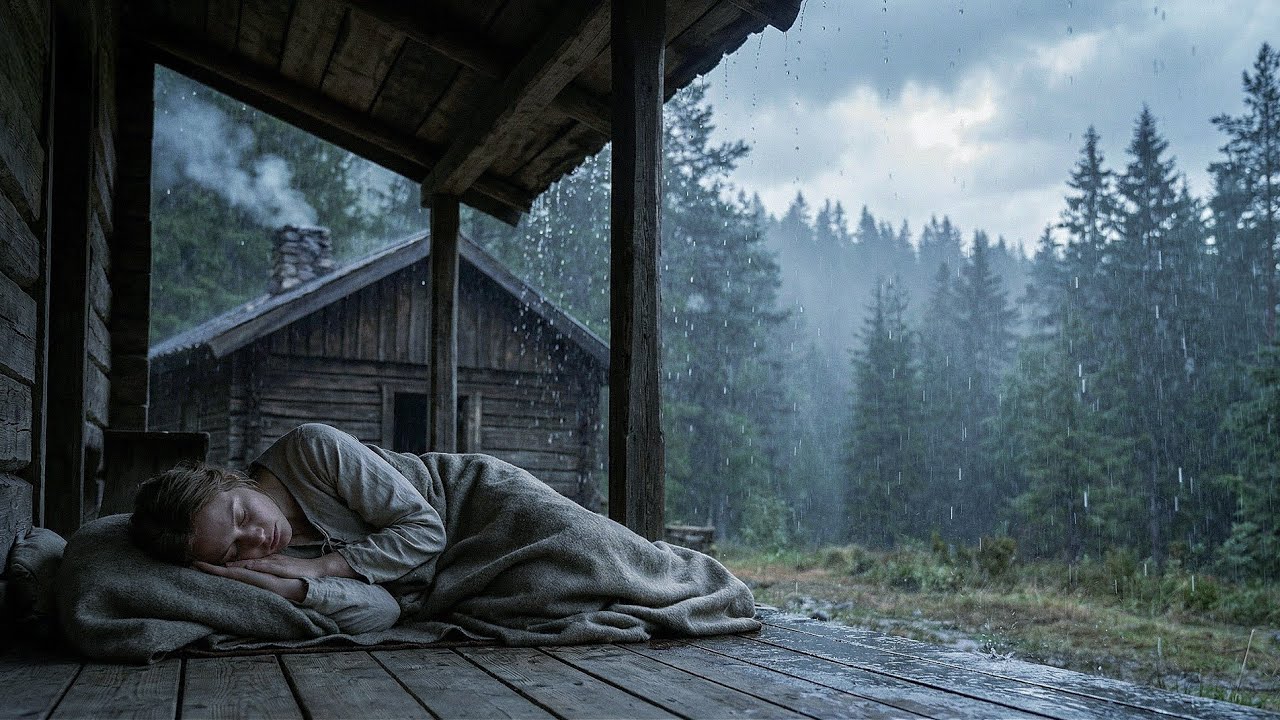 Heavy Rain ASMR 4K | Peaceful Sleep in a Wooden Cabin Forest