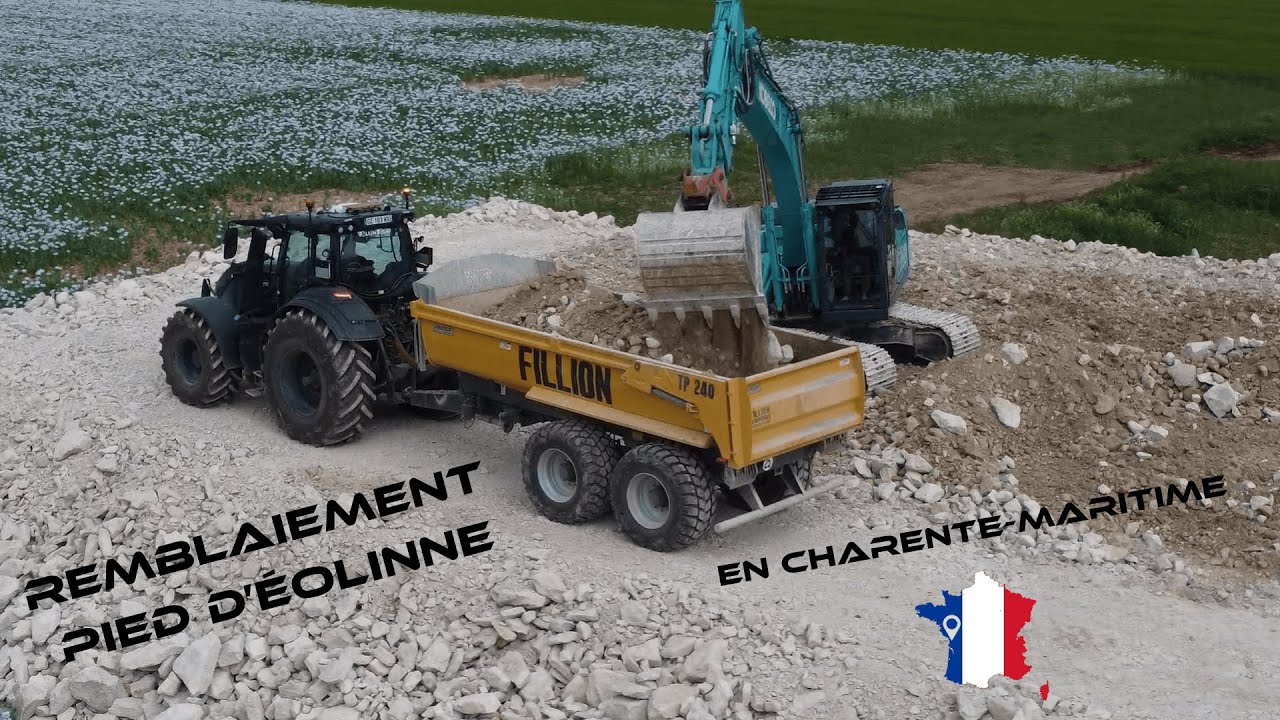 Chantier de remblaiement d'un pied d'éolienne | VALTRA Q305 & FILLION TP 240 | en Charente-Maritime