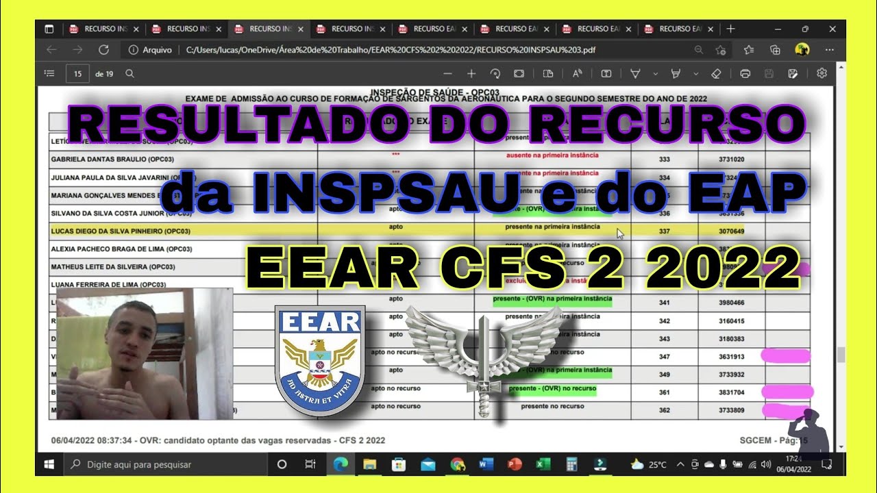 Saiu o resultado do RECURSO da INSPSAU e do EAP da EEAR CFS 2 2022