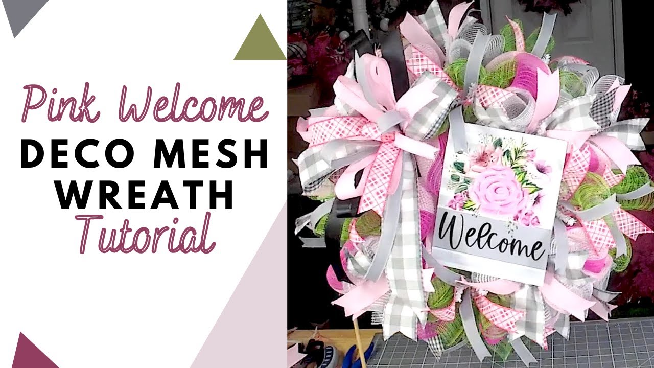 Pink Deco Mesh Welcome Wreath