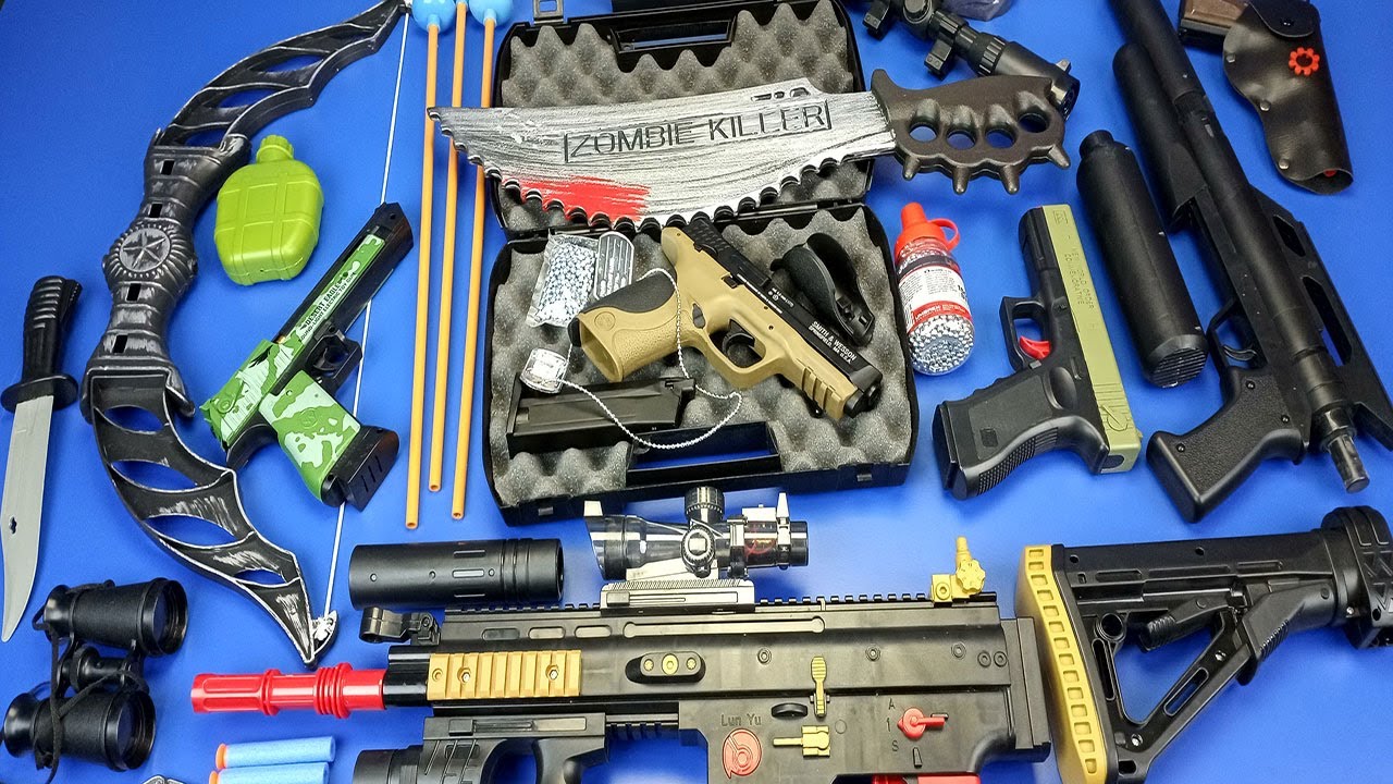 Box of Guns Toys ! SMITH & WESSON Military Airsoft Gun , Weapons to Fight Zombies
