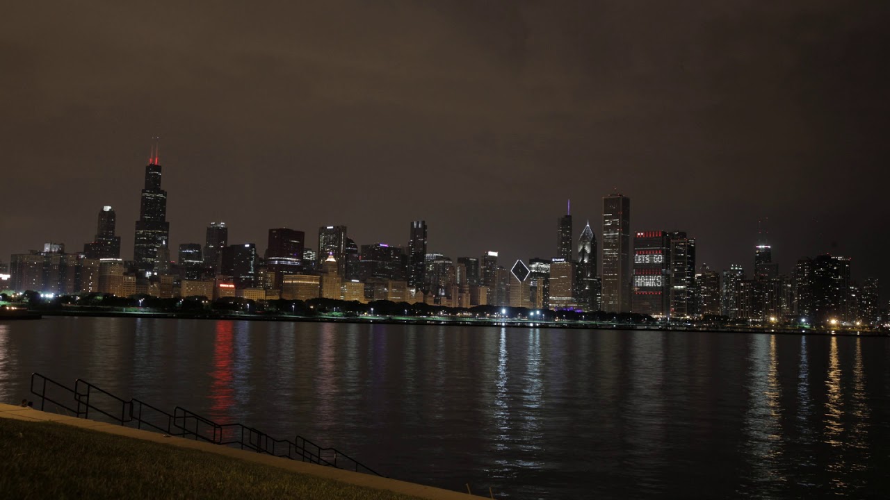 Chicago Downtown Skyline Night Time Planetarium Time Lapse