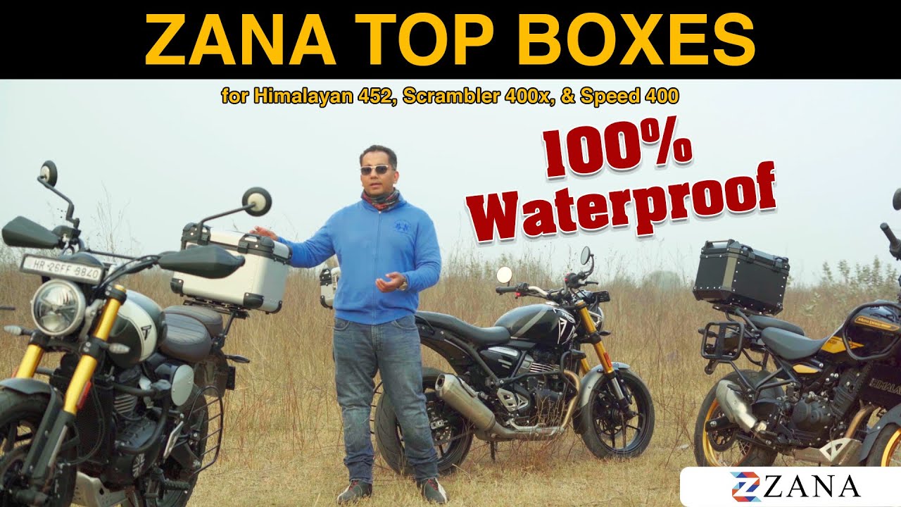 100% Waterproof Zana Top Boxes for New Himalayan 452, Triumph Scrambler 400x & Speed 400.