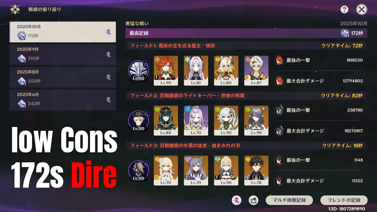 幽境の激戦アルティメット172秒 1凸マーヴィカ＆2凸ネフェル＆ジン落下【原神】Stygian Onslaught Dire Lv6 | Genshin Impact