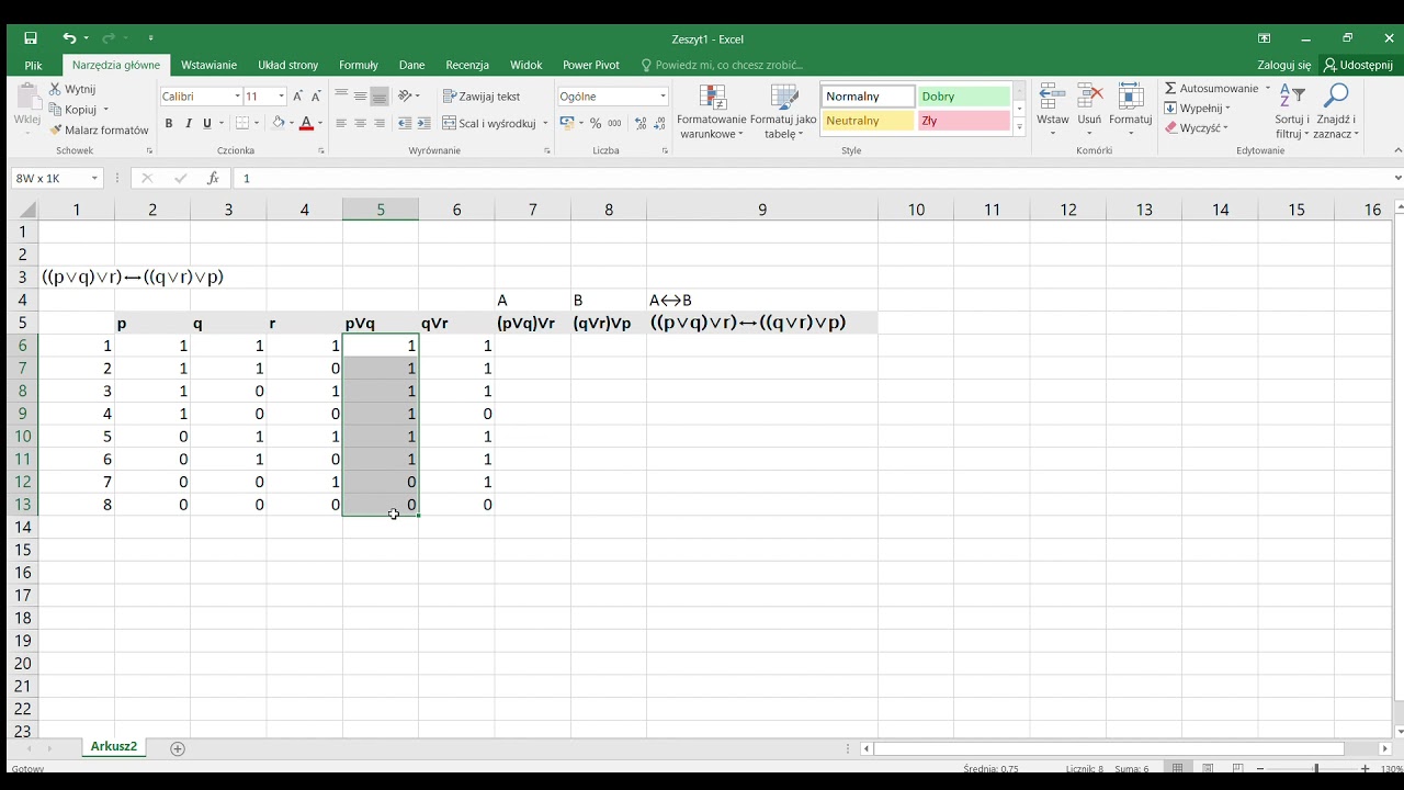 Logika: Sprawdzanie tautologii KRZ na 3 zmienne