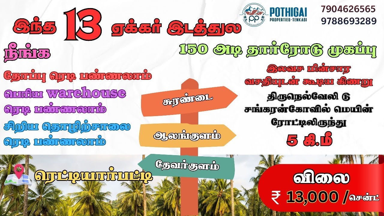 குறைந்த விலையில் தொழில்&தோப்புக்கு சிறந்தசெம்மண் நிலம்|இலவசமின்சாரம்,கிணறு&தார் ரோடு|