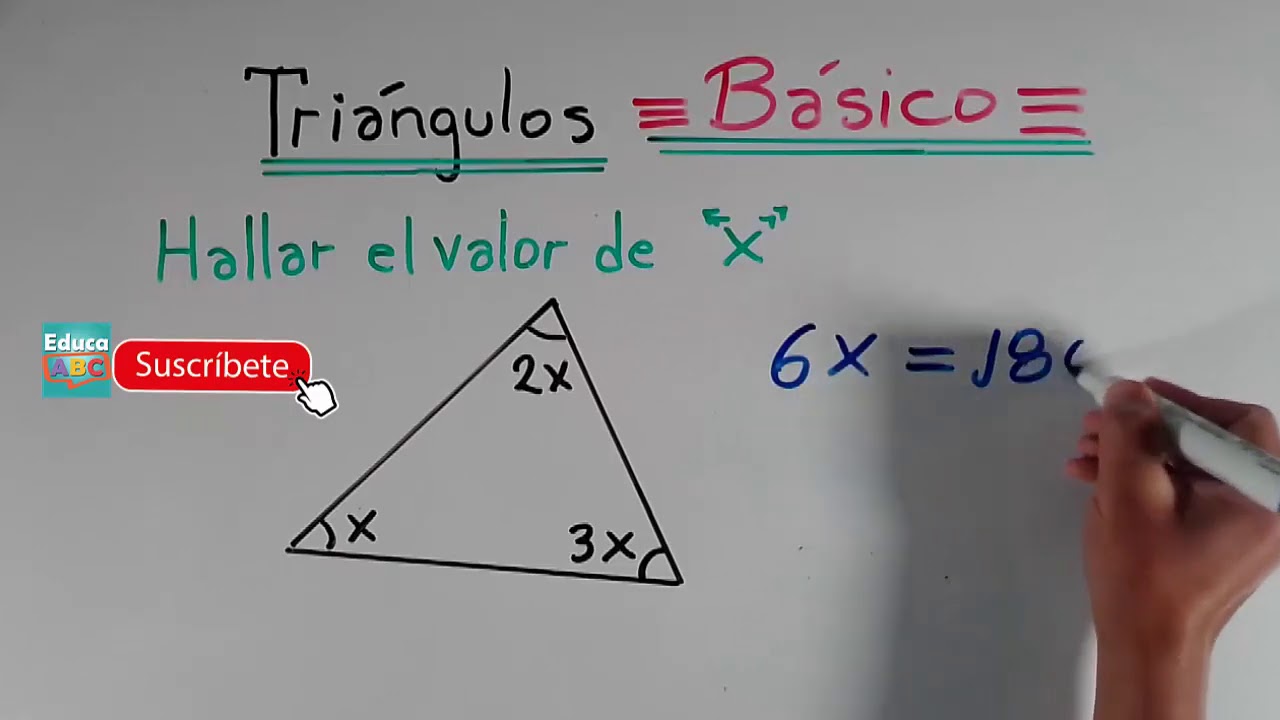 suma de &aacute;ngulos en un tri&aacute;ngulo, ejercicio b&aacute;sico