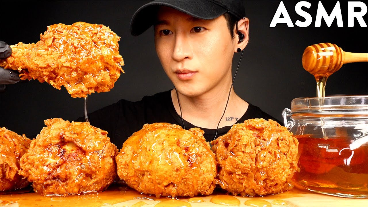 ASMR HONEY GLAZED FRIED CHICKEN MUKBANG (No Talking) COOKING & EATING SOUNDS | Zach Choi ASMR