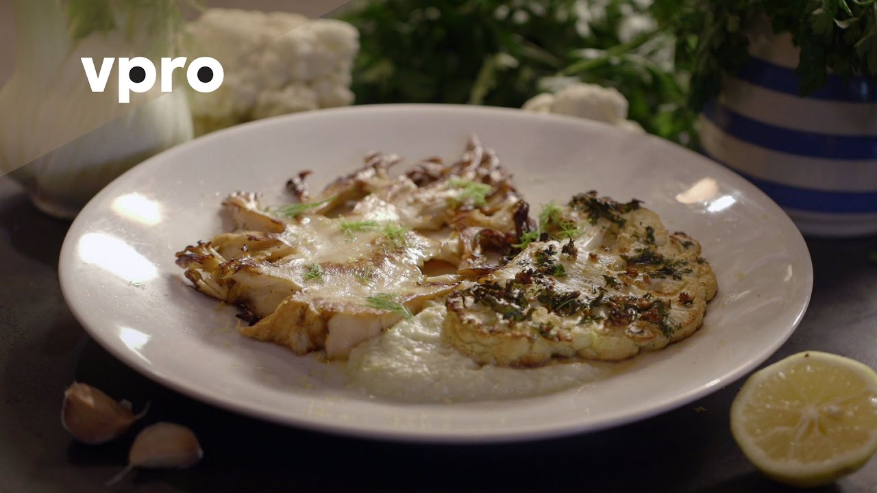 Recept gebakken eikhaas met bloemkoolsteaks - Koken met van Boven