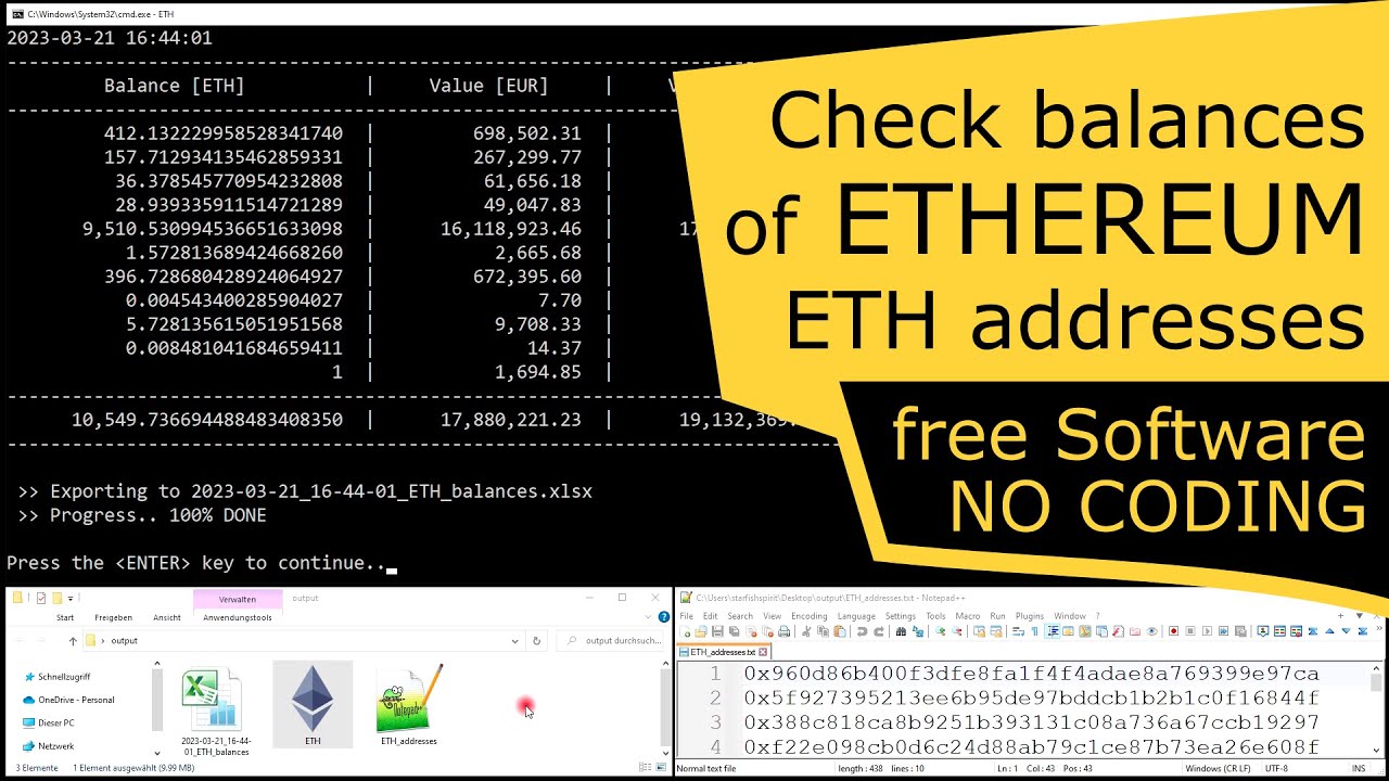 Check Ethereum ETH addresses balances - No coding - FREE software