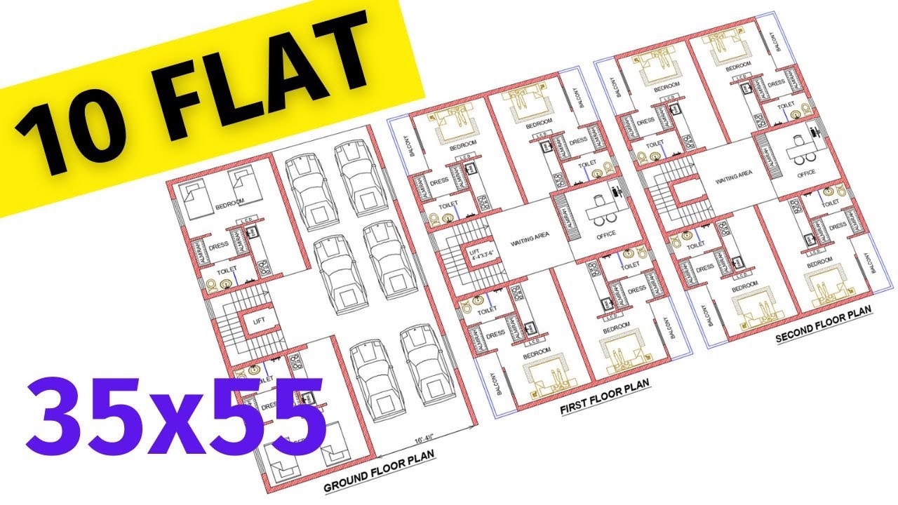 35*55 Rental House Design Plans | G+2 | 1 rk rent purpose house plan | 1925 sqft rent house design