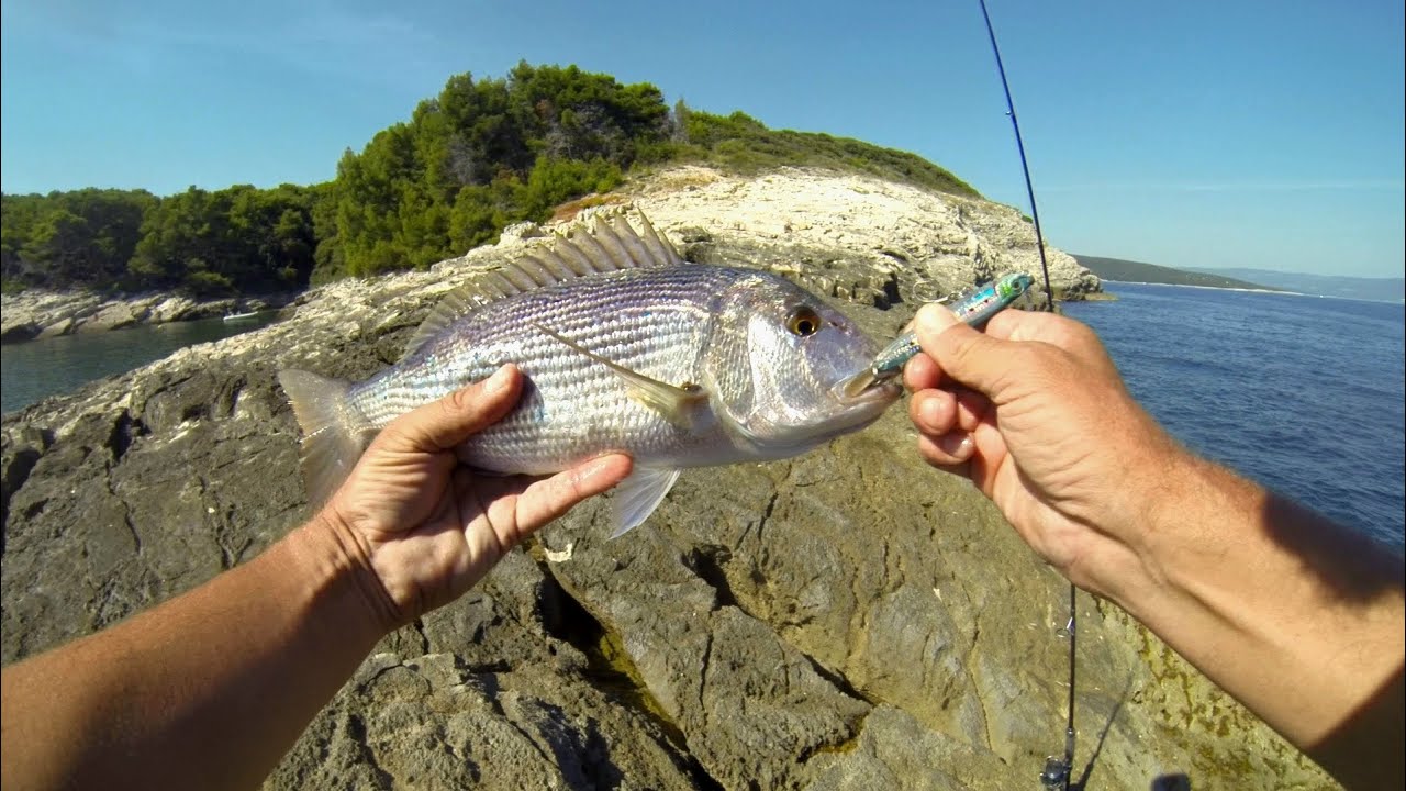 Shore fishing with aqua marina caliber, Istria Croatia