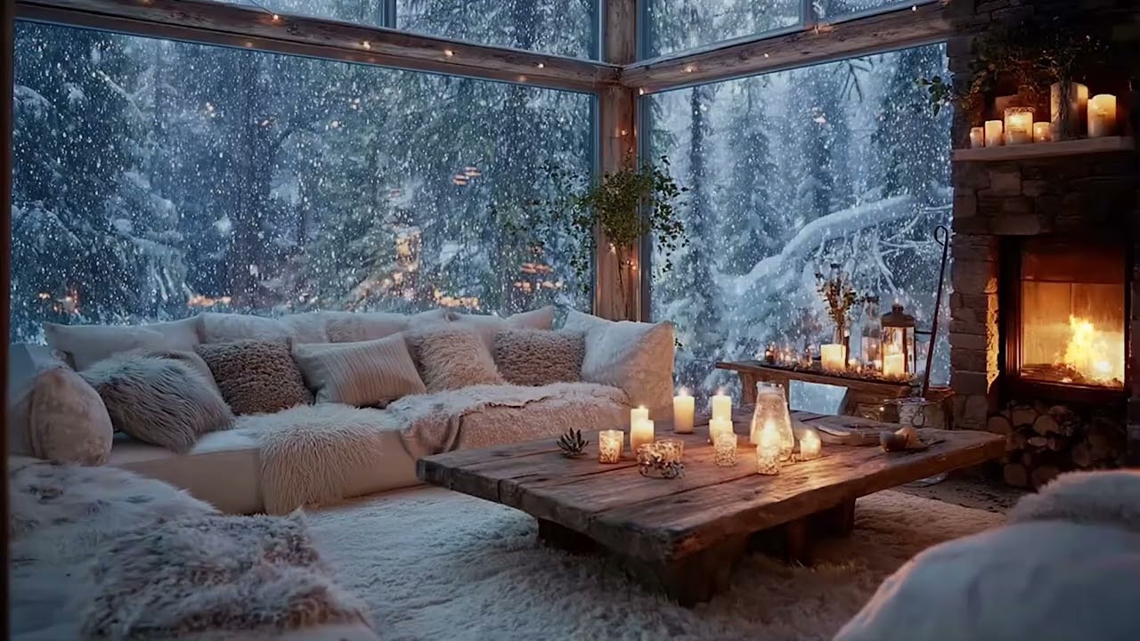 🎶❄️Gentle Winter Piano | Falling Snow & Fireplace Comfort | Study Relax Meditation