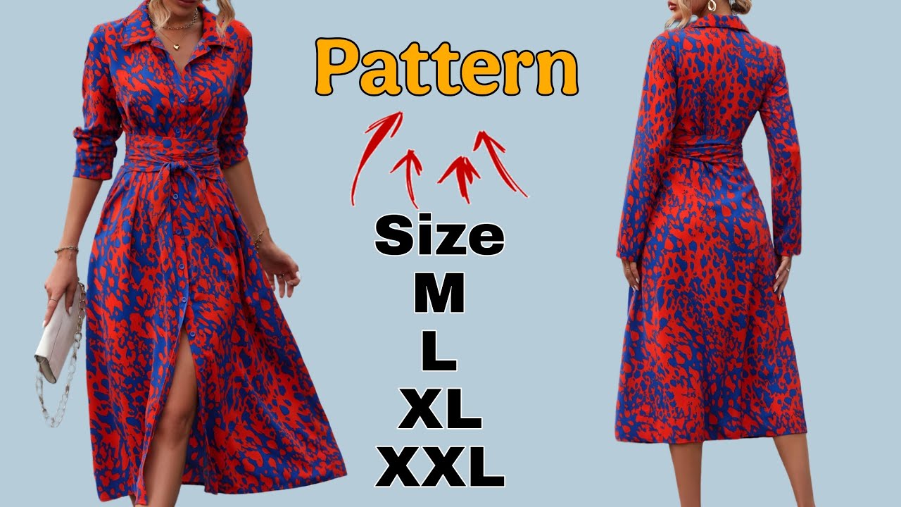 🔥 Pattern for a Beautiful Women's Shirt Dress, So Easy Only 15 minutes! sizes M, L, XL, and XXL