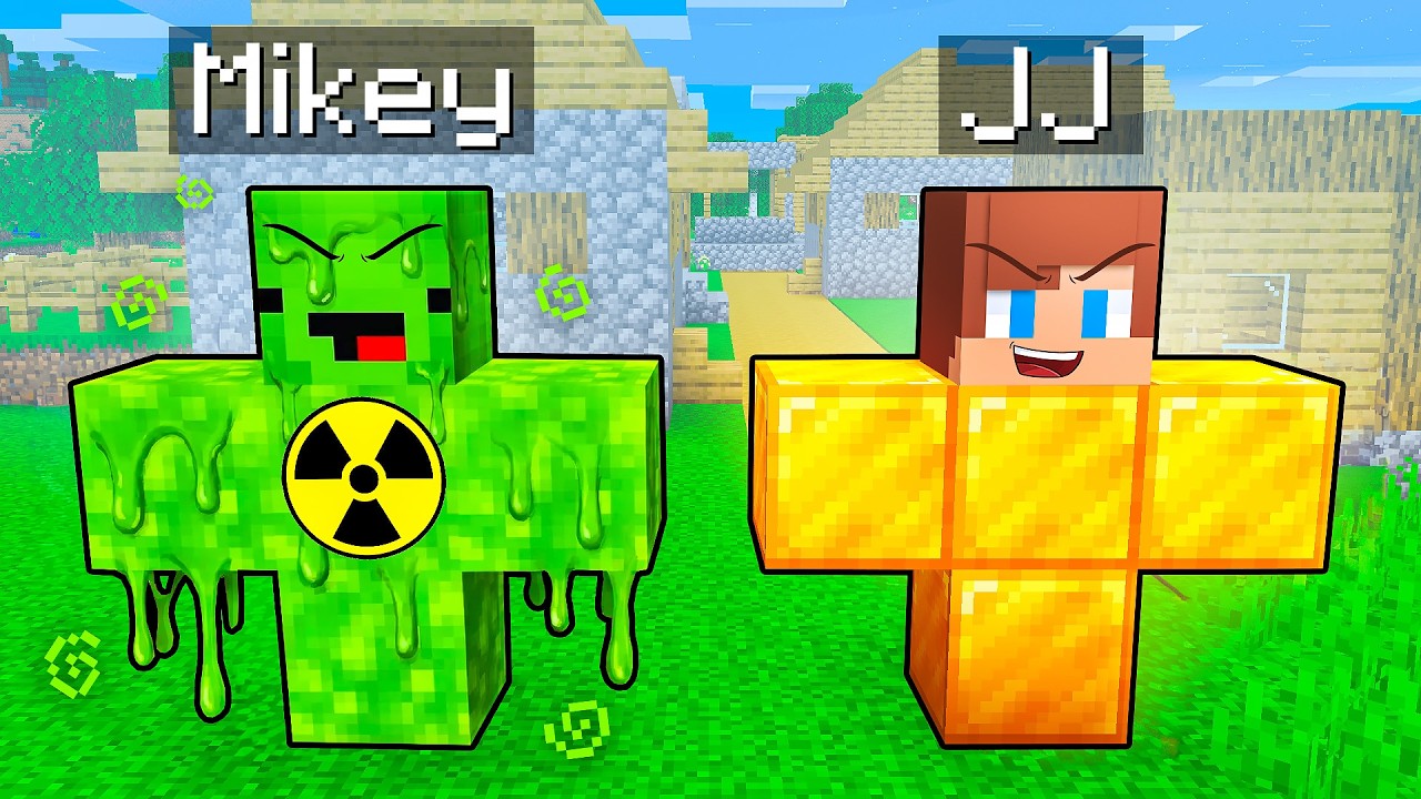 JJ and Mikey: RICH vs RADIOACTIVE Golem Shapeshift Battle in Minecraft - Maizen