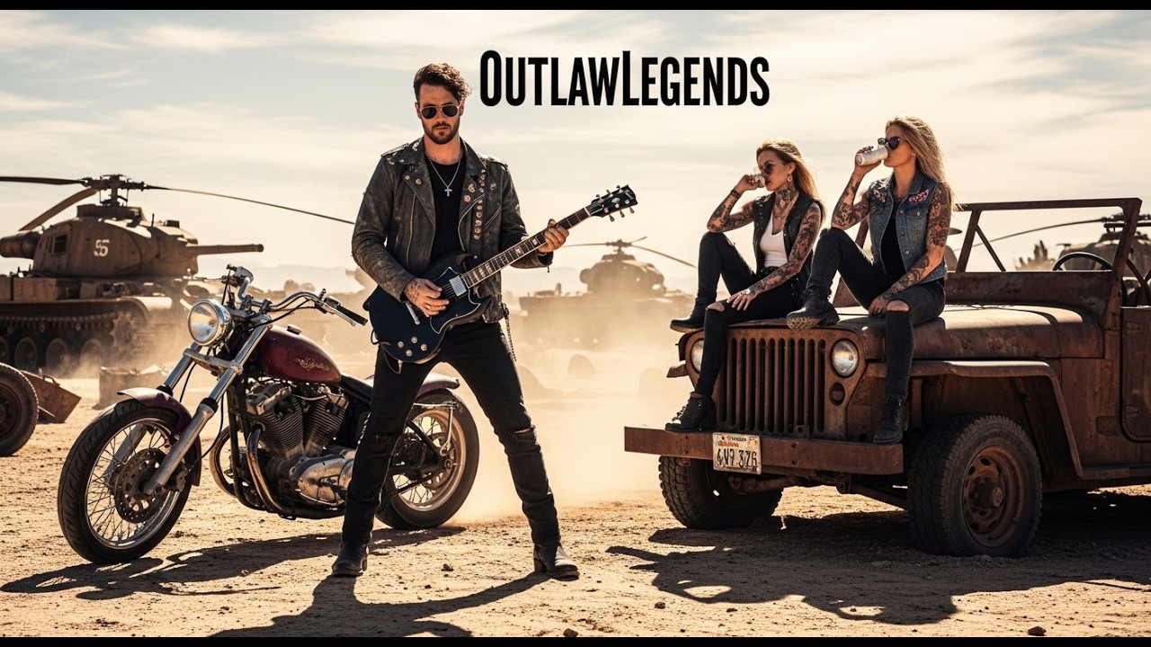 From Rusted Tanks to Explosive Guitar Riffs 🎸💥 #RockNRollOutlaw #DesertVibes #OutlawLegends