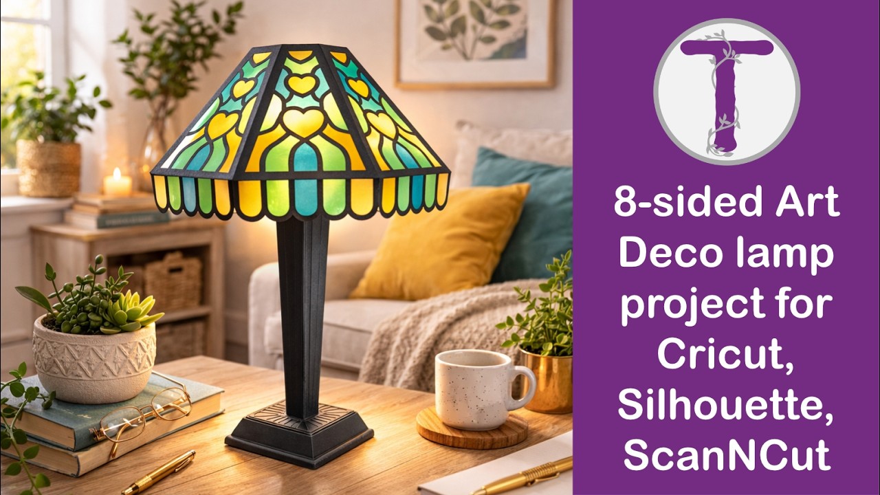 Beautiful 8-sided Art Deco Lamp project for Cricut, Silhouette, ScanNCut, LED-lit, no wiring needed