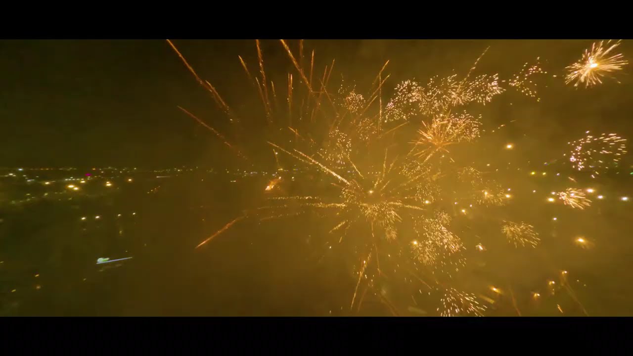 FPV drone flying through Tulepood fireworks in Lasnamäe