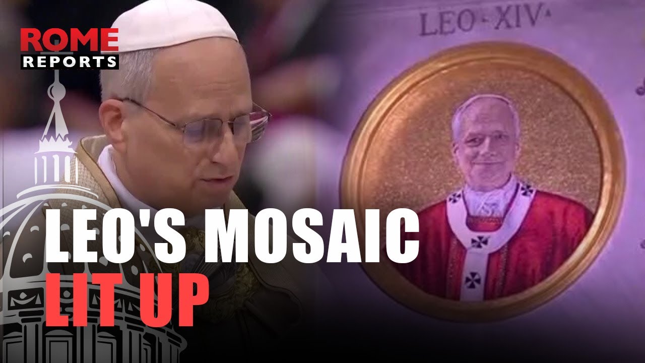 The MOSAIC of POPE LEO is lit up for the FIRST TIME at the Basilica of Saint PAULOUTSIDE the Walls