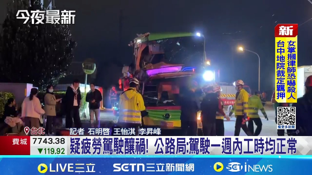 遊覽車疑精神不濟撞貨車 19名菲籍移工輕傷送醫  疑疲勞駕駛釀禍! 公路局:駕駛一週內工時均正常│記者 石明啟 王怡淇 李昇峰│新聞一把抓20260320│三立新聞台