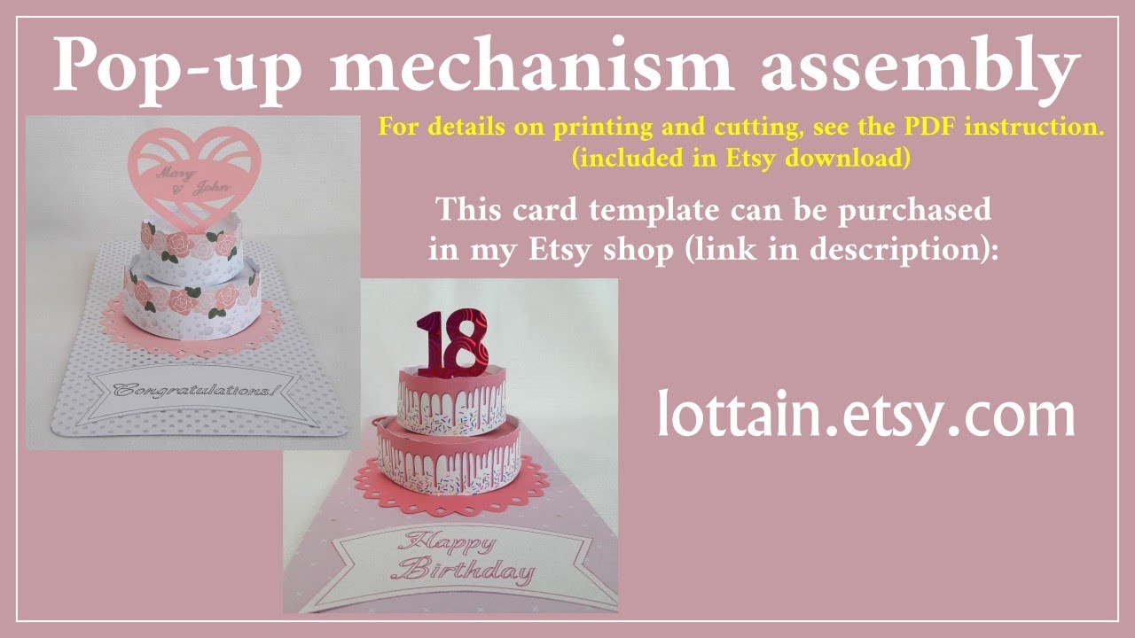 Pop-up card - birthday/wedding cake [042 and 045 Etsy templates videotutorial, unnarrated]