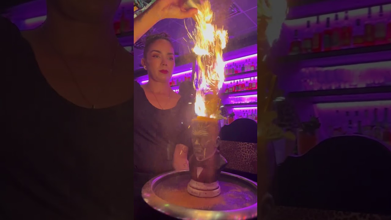 Freaky Franky Drink &lsquo;Att Roka Hula Orlando&rsquo; in a Flaming Frankenstein Cup! #frankenstein #drink #bar