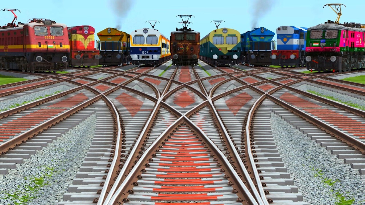 🗂9 Trains Crossing On Indian Electrification Railroad Crossing Tracks | train videos gameplay 