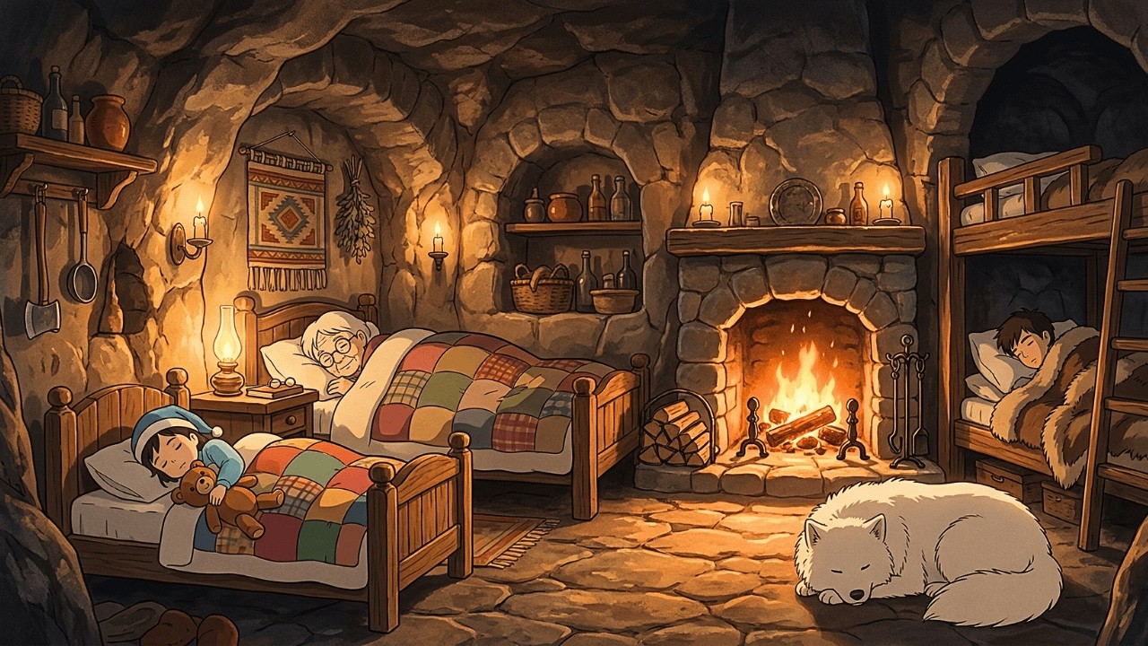 Surviving A Snowstorm In A Cozy Cave House – Ice Fishing & Cooking | Studio Ghibli Style