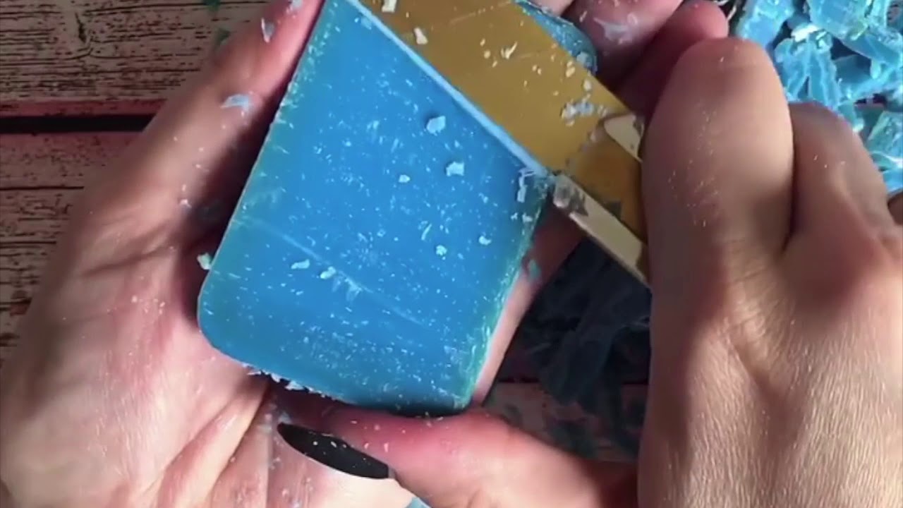 ASMR/Blue-painted Soap Compilation/dry crunchy soap cutting /painted soap series #6