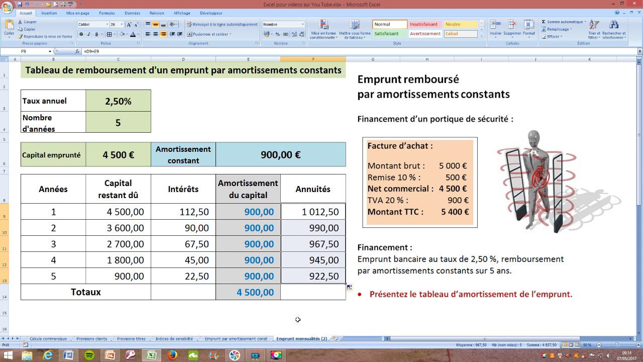 Remboursement emprunt par amortissements constants - Exercice comment&eacute;