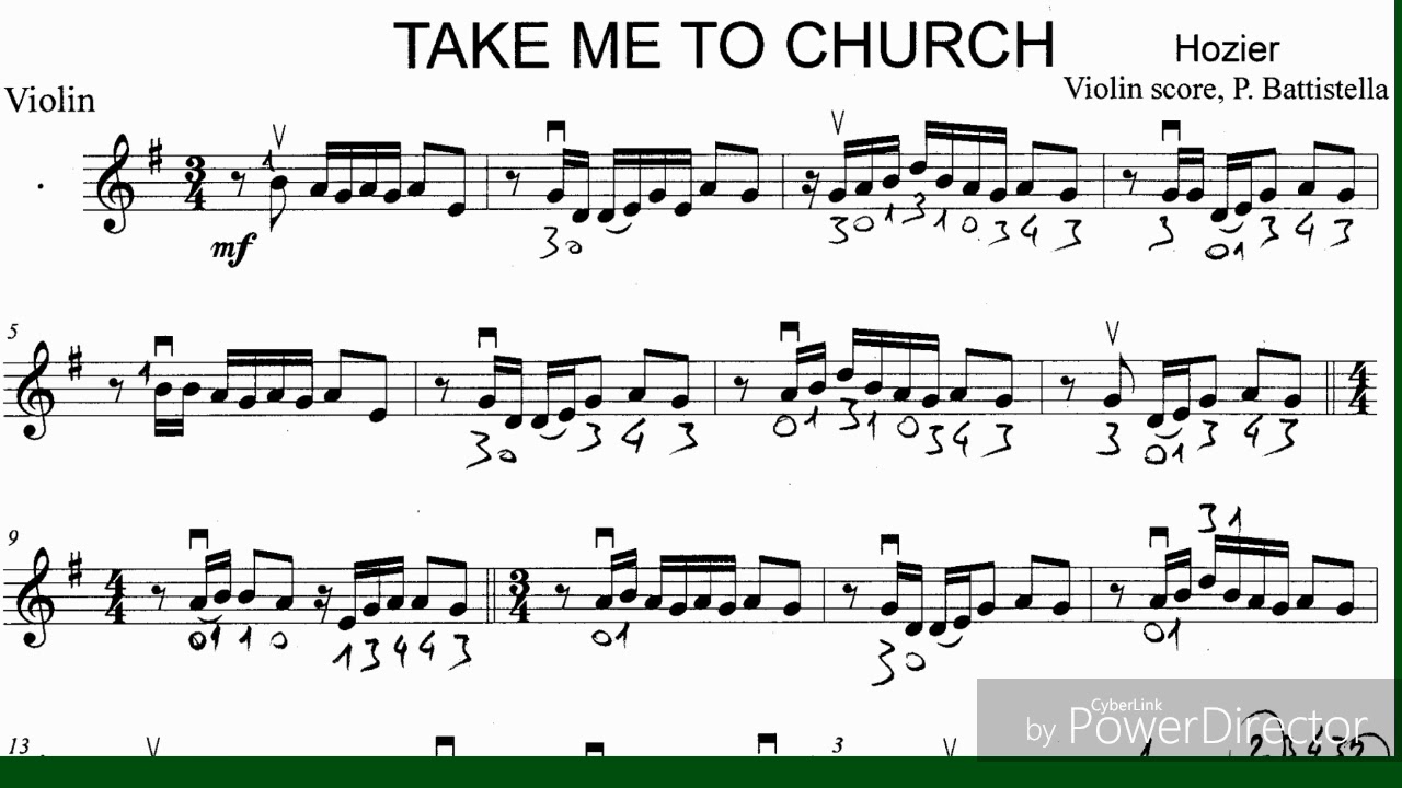 Take me to church BAT VIOLIN SHEET MELODY on screen