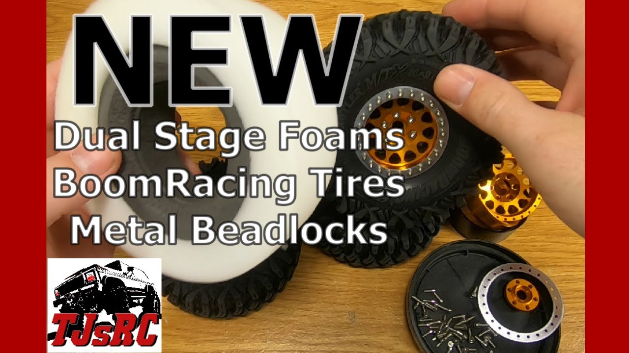 Installing new Boom Racing HUSTLER M/T Xtreme 1.9 MC2 Rock Crawling Tires on new metal beadlocks